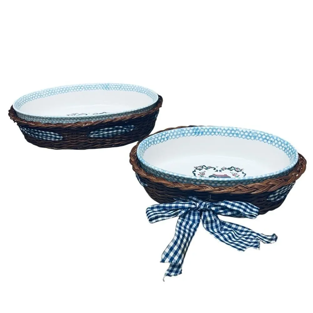 Vintage Teamson 1995 Open Oval Baking Dishes Farmhouse Country Design Set/2